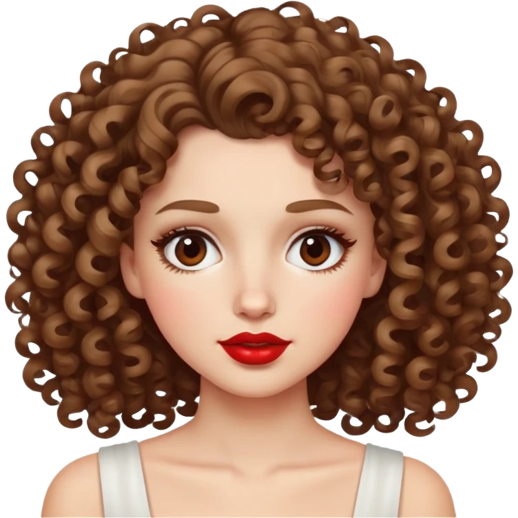 menina branca, cabelo cacheado de lado, olhos castanhos com um fechado, batom vermelho  emoji