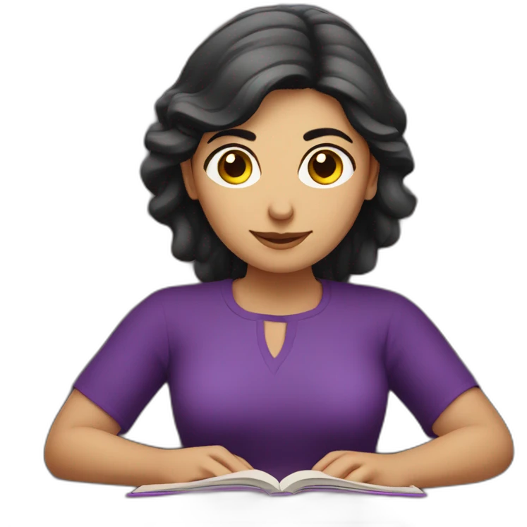 Armenian women with the purple clothes reading book and looking at camera emoji