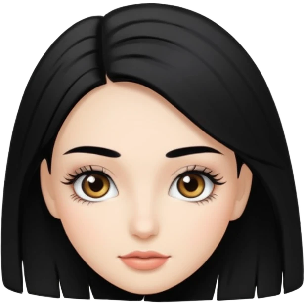Красивая девушка с черными волосами с ресничками и бровями парманент emoji