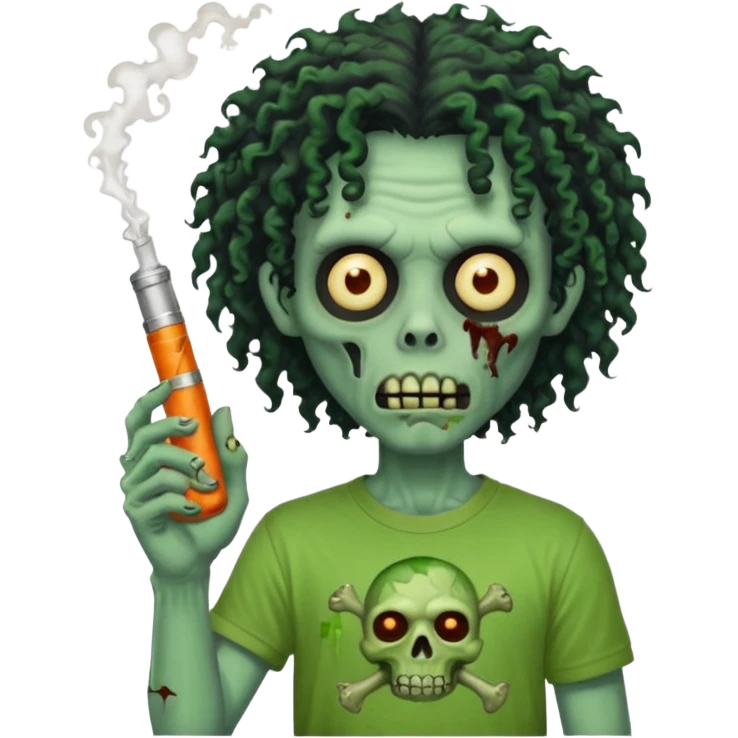 black mid long curly haired zombie getting stoned with weed t shirt and bong on his hand emoji