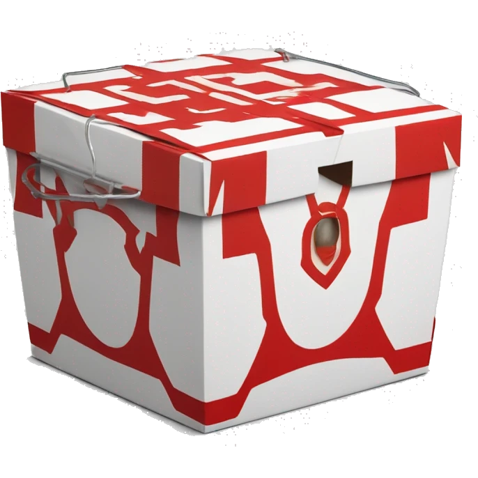 Red and white Chinese take out box with metal handle emoji