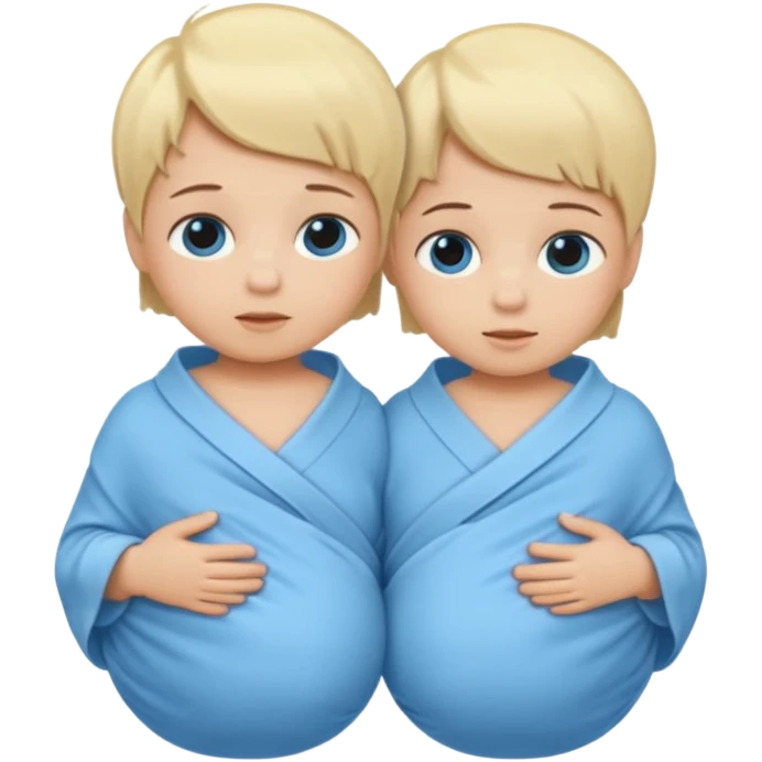 Twin swaddled babies in blue, short blonde hair emoji