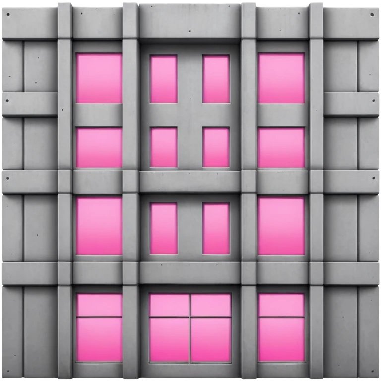 Gray concrete panel building with multiple regular windows and just one pink glowing window, brutalist architecture emoji