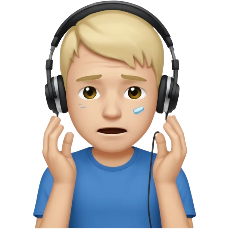 Male, crying, wearing headphone having mic, t-shirt 
 emoji