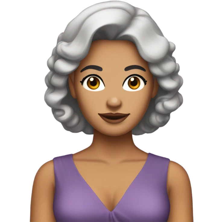 Tanned woman with black hair dressed in 1970s hair, makeup, and attire  emoji