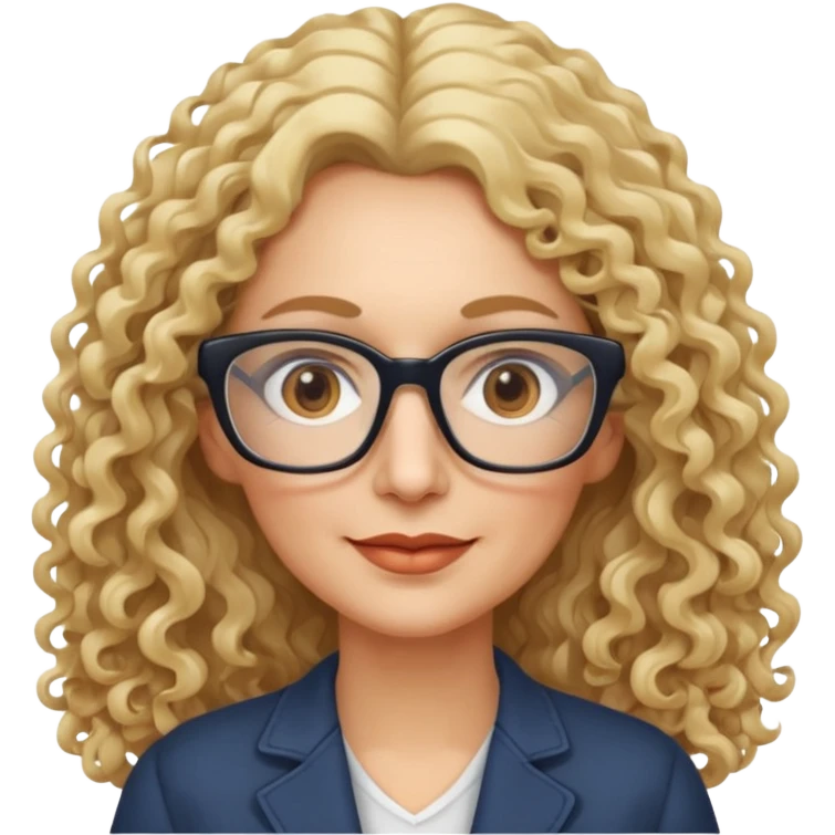 woman 50 years old blond long curly hair, brown eyes ans rectangle glasses emoji