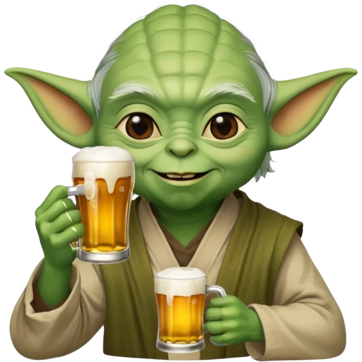 Yoda with a cup of bear emoji