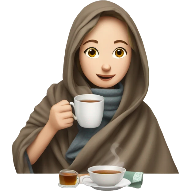 White Girl drinking tea with blanket on emoji
