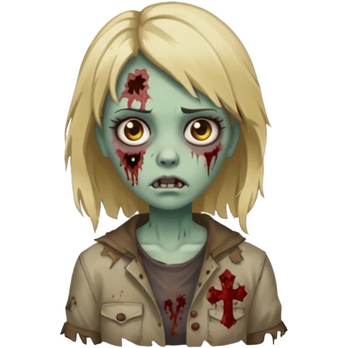 Create a zombie girl with dark hair and medium blonde highlights.  emoji