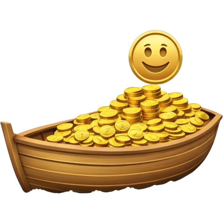 emoji of gold coins on the boat in the sea emoji