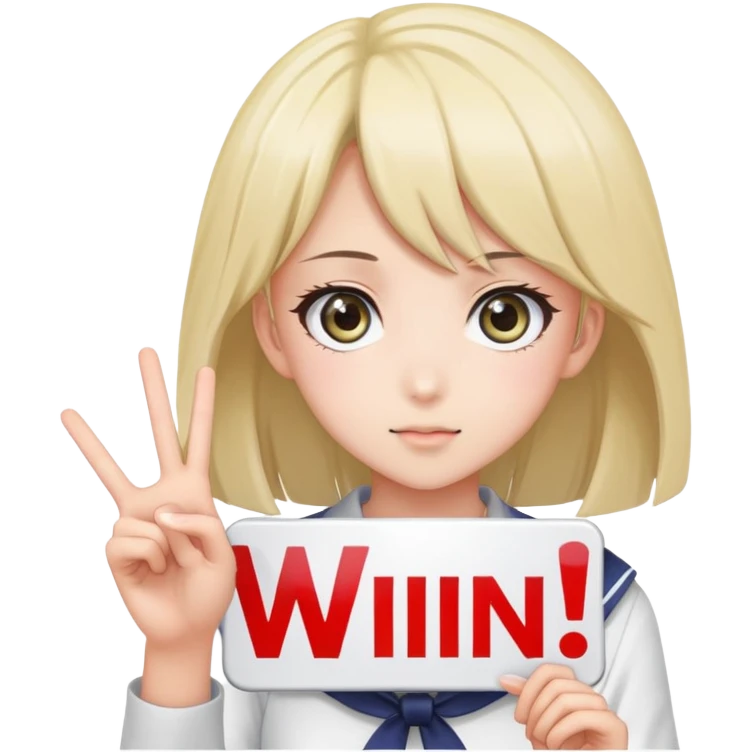 make me a little bit of anime thing holding a " WIN " sign emoji
