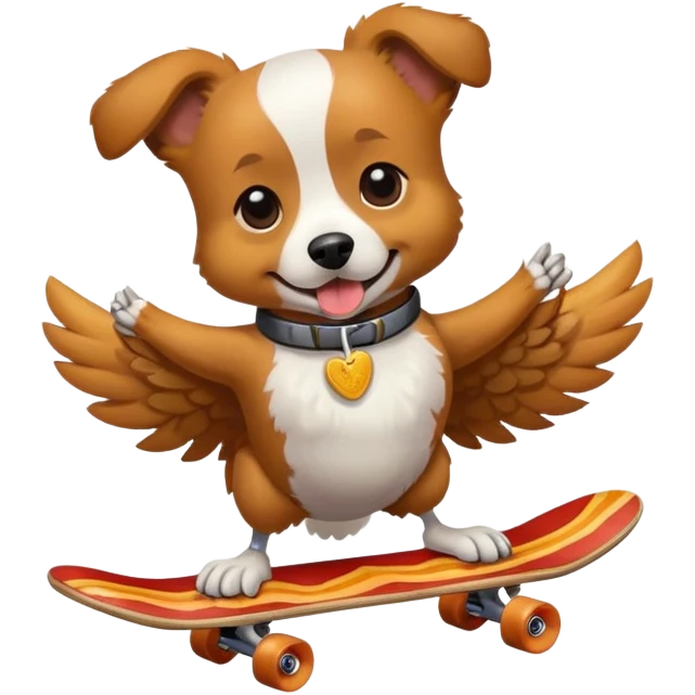 dog riding skateboard eating chicken wing emoji