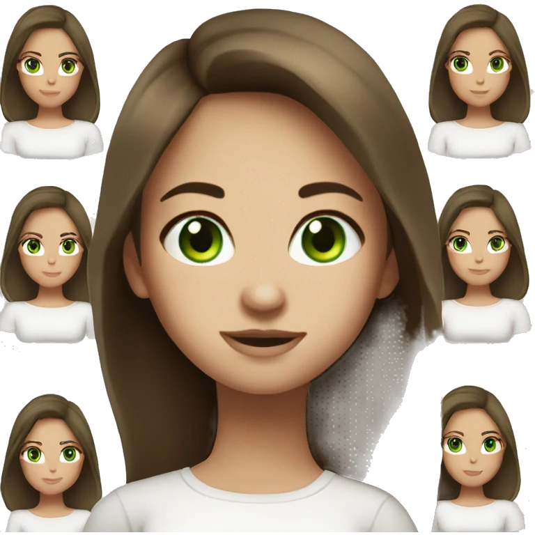 Girl with brunette hair and green eyes and white top  emoji