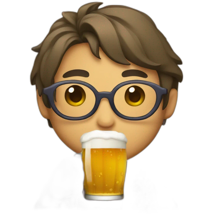 Japanese wearing glasses alohashirt is holding beer emoji