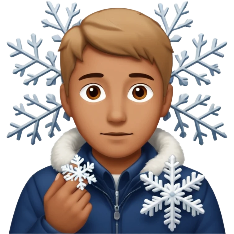 Guy looking at a snowflake emoji