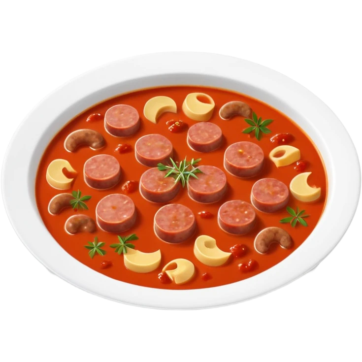 emoji of Rougail saucisse meal. Typical Reunion island meal. Sliced sausage in tomato soup with thym  emoji