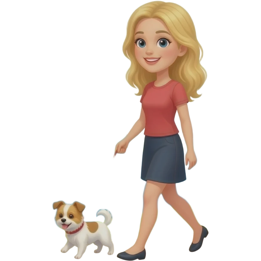 BreakEmoji Vrouw blond haar wandeld met kleine malthes langs rivier. 1 hond emoji