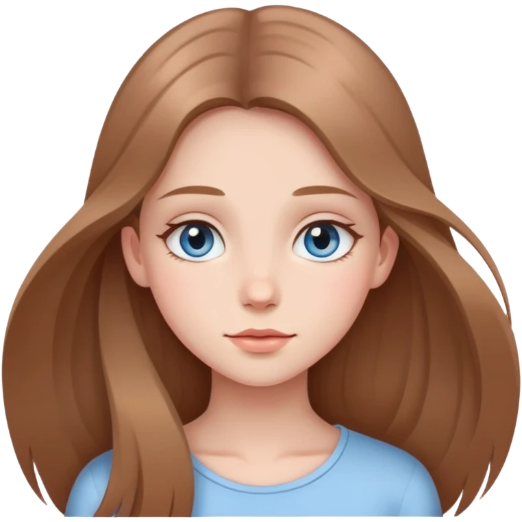 Defined Girl with long thin, light-brown hair, sky eyes, lots of blush emoji