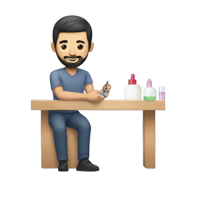 Asian beard guy doing nail polishing extension emoji