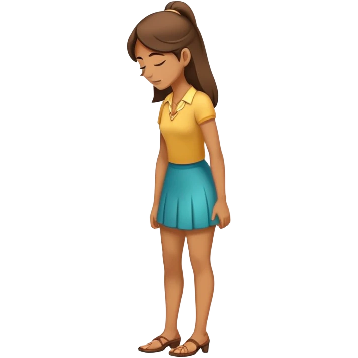 Woman bowing while standing on a huge nose emoji