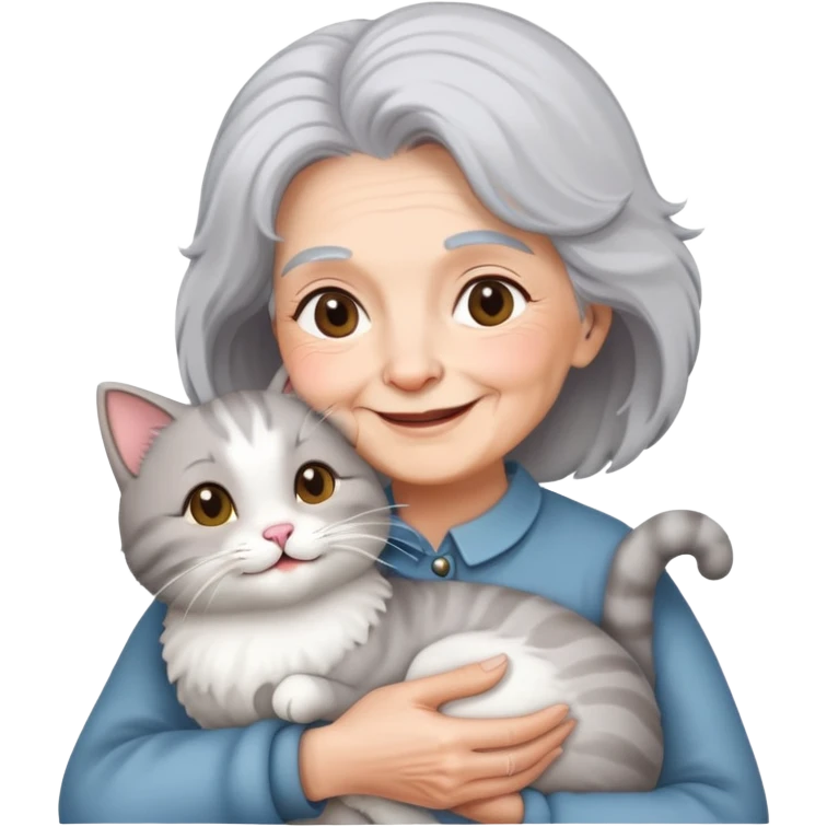 Old lady holds a cat emoji