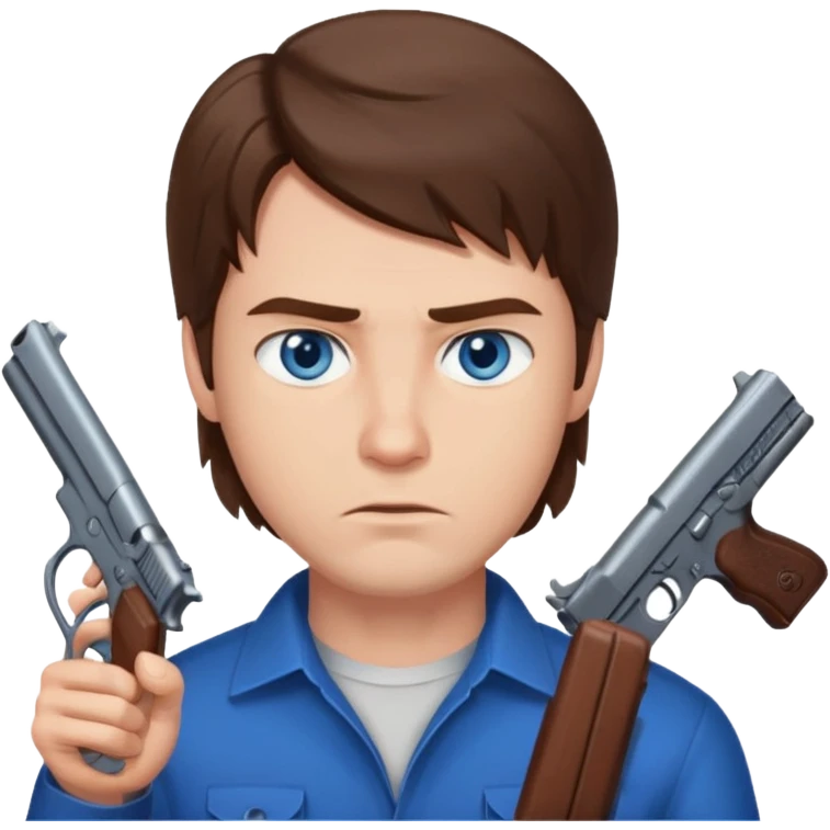 guy w medium long brown hair and blue eyes with gun to head emoji
