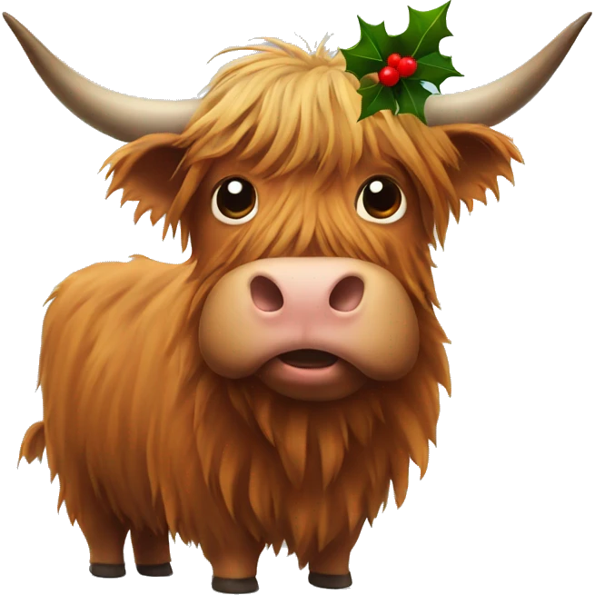Highland cow with Christmas hat emoji