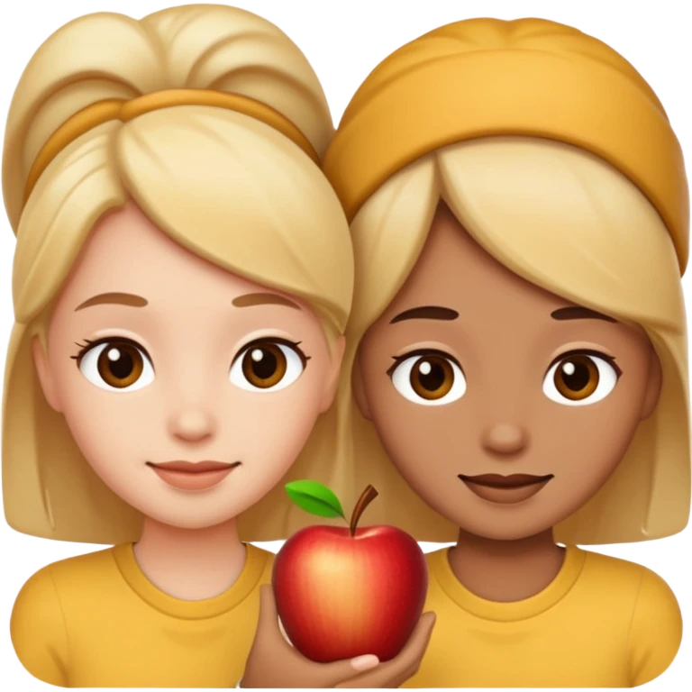 two people talking to each other, close up, friendly expression, apple emoji style emoji