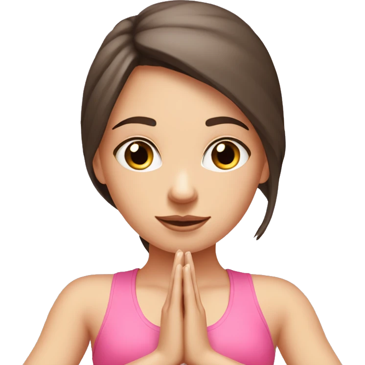 White Brunette Girl doing preying yoga pose in pink tones  emoji