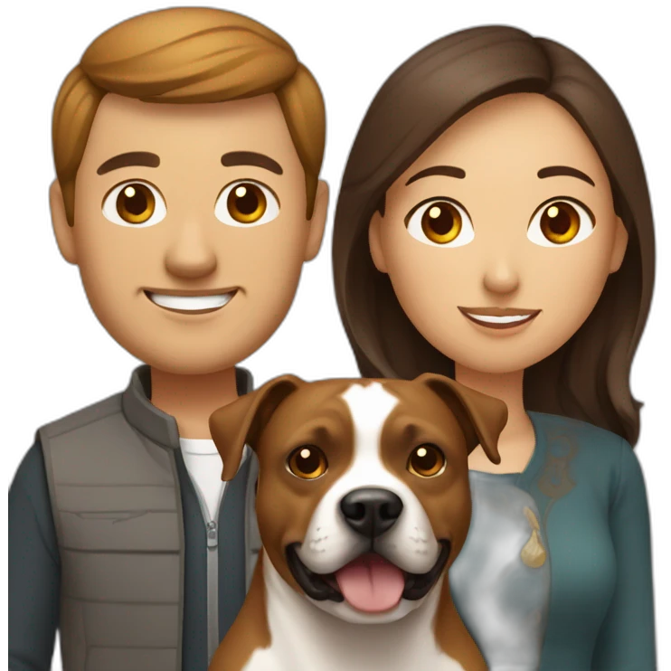 man and Chinese lady with brown Staffordshire terrier dog emoji