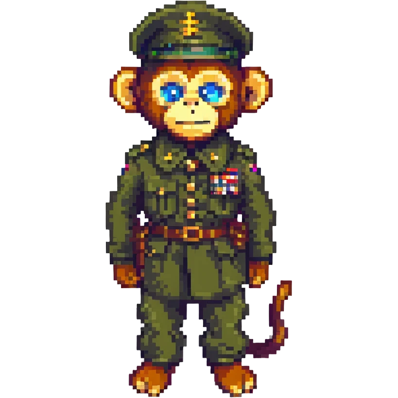 pixel art monkey in a military uniform emoji