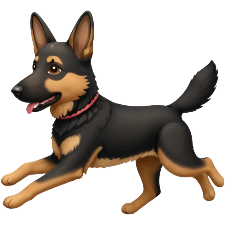 mostly black german shepherd running with toy emoji