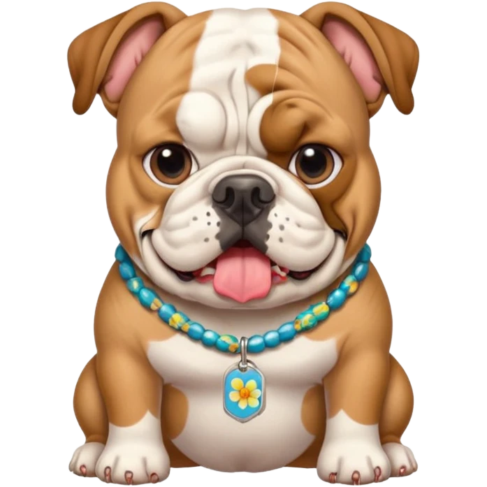 cute emoji of an english bulldog with a Hawaiian shirt and a 'chompers' dog tag emoji
