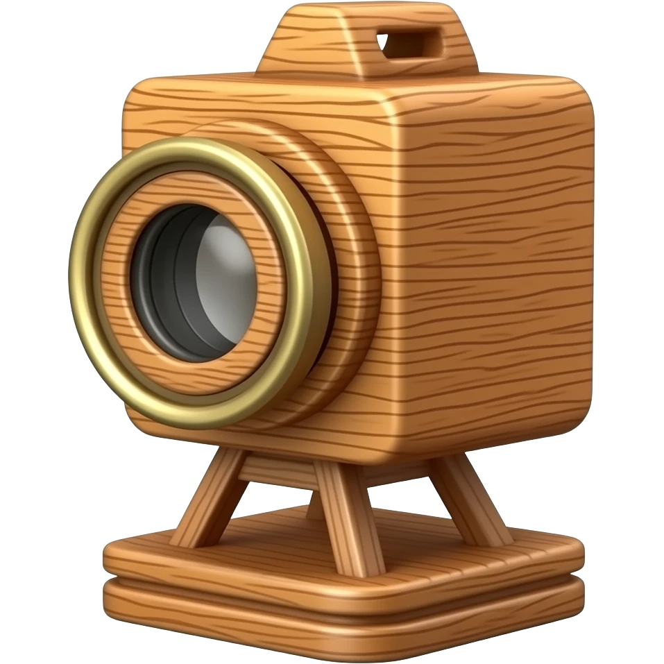 a wooden eccentric camera obscura on a miniature wooden stand emoji