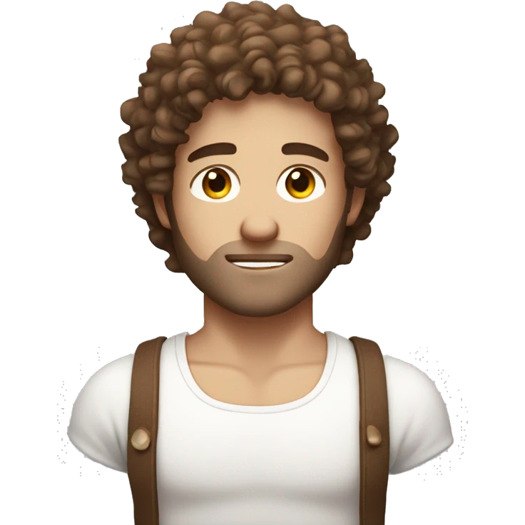  A white toned skinned masculine guy with white tank on and brown curly hair and sleepy eyes emoji
