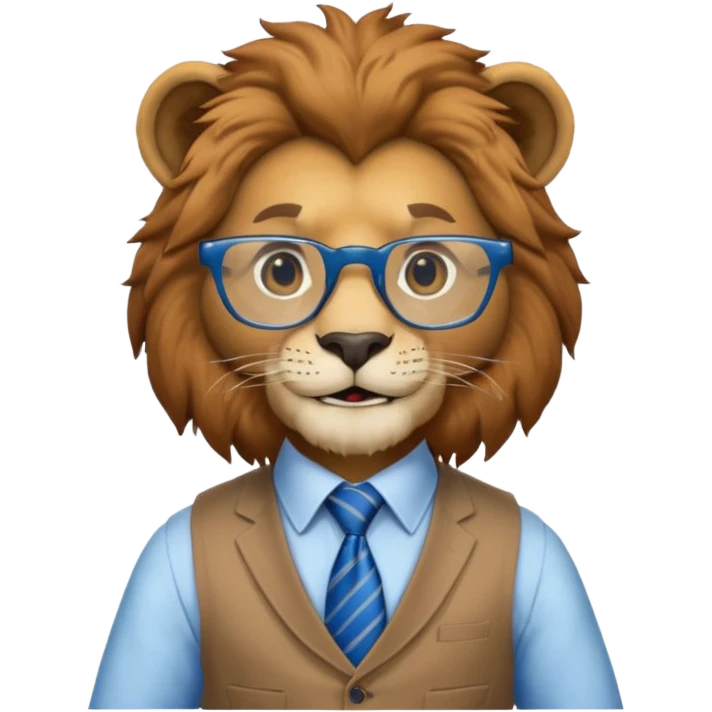 a lion wearing glasses in vest and have blue tie emoji