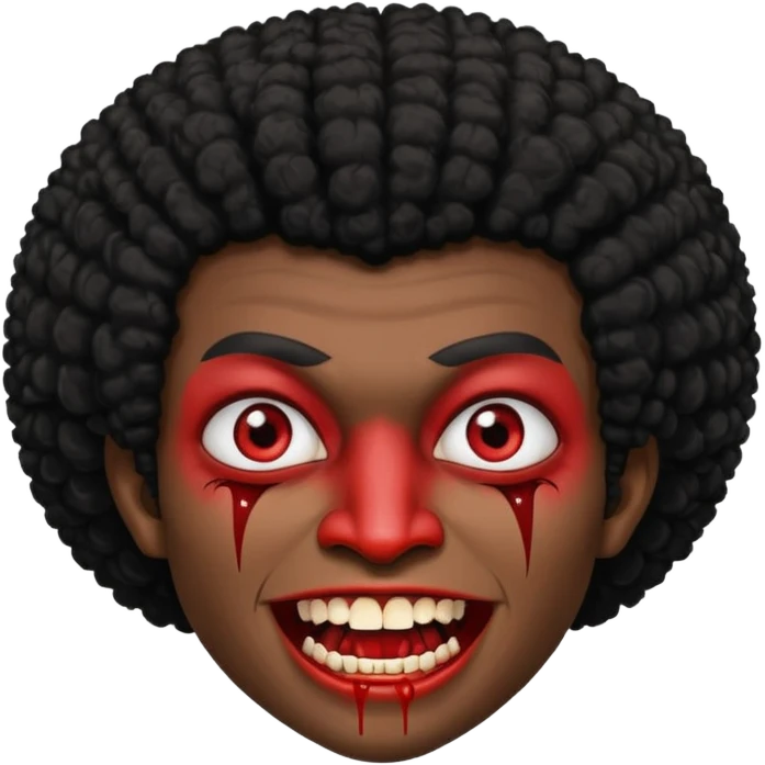 black skinned person with black hair afro with vampire teeth with cuts on their face emoji
