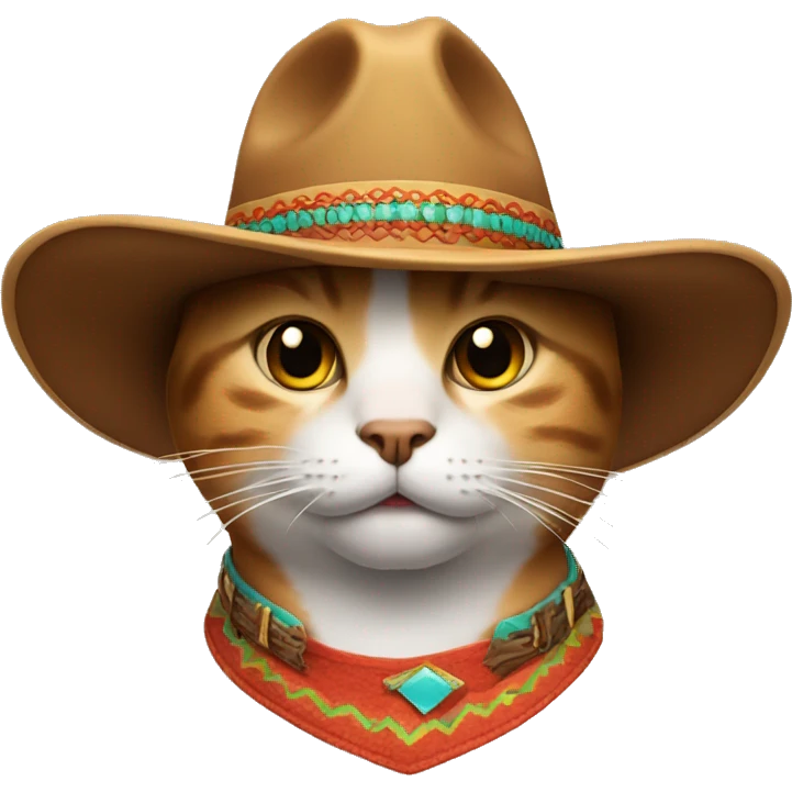 A cat wearing a sombrero hat with a cow boy mustache  emoji