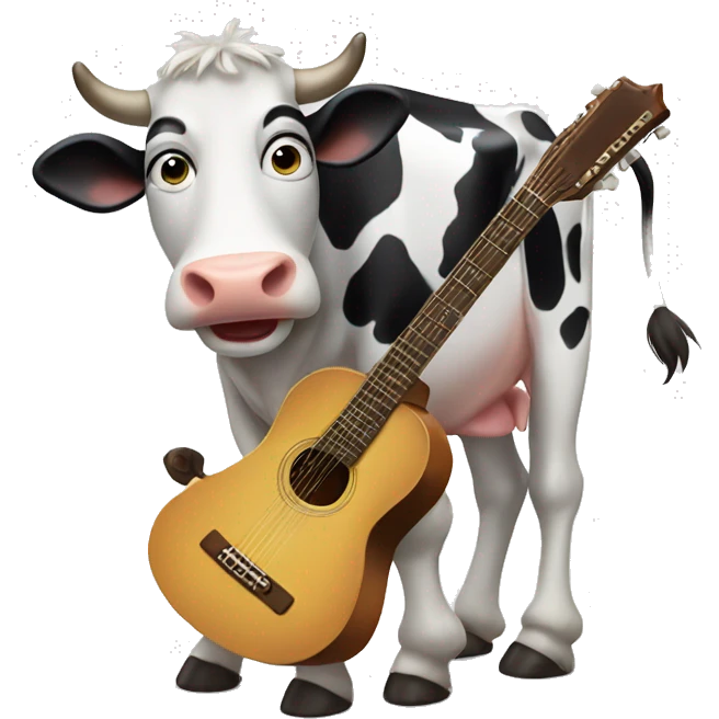 a cow eating a guitarr that have 5 legs and 4 eyes emoji