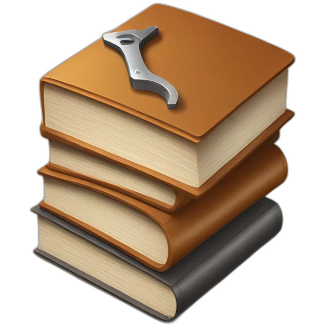 isometric thick BOOK with picture of wood, welder, leather, tools emoji