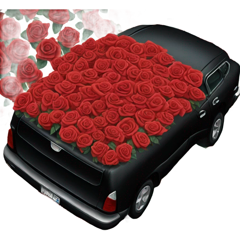 black open car trunk with red roses left in it emoji