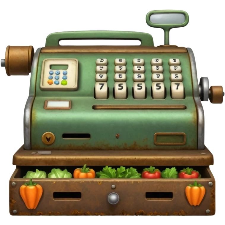 Cash register with symbol keys for vegetables from the front emoji