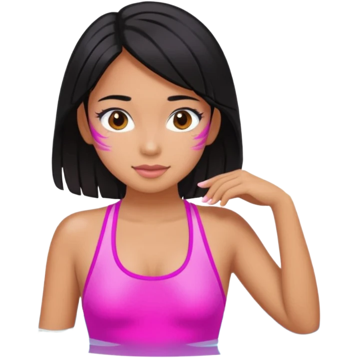 Hawaiian girl with black hair with pink highlights and a swimsuit emoji