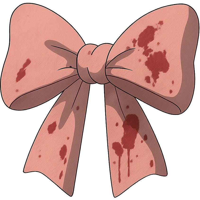 ghibli style pink ribbon bow with blood stains emoji