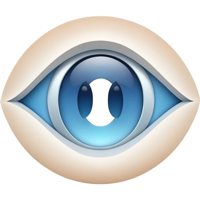 stylized white capital letter O in almond-shaped gradient oval eye with silver curved accents on each side, over circular blue background, symbol of vision and focus emoji