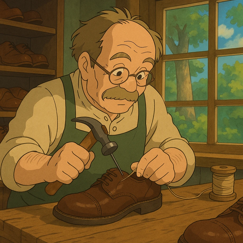 shoemaker repairing a shoe, ghibli style emoji