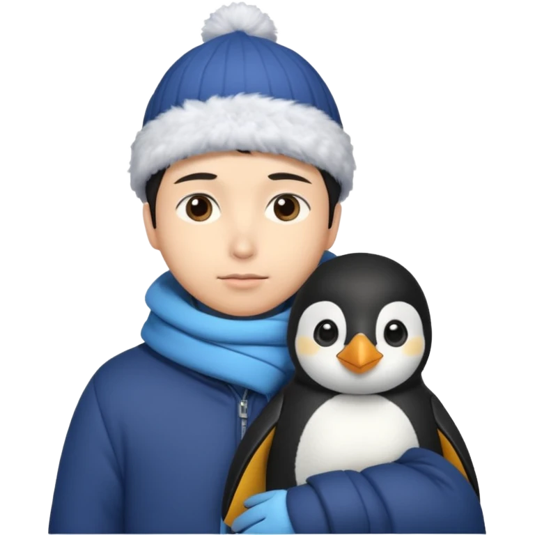 Winter penguin lying on Akashi Seijūrō’s shoulder with Akashi wearing winter clothes emoji