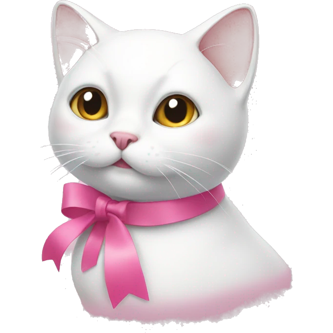 Make a white cat with a pink ribbon around its neck emoji