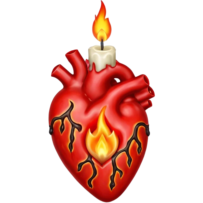 Anatomical heart in the form of a burning candle emoji