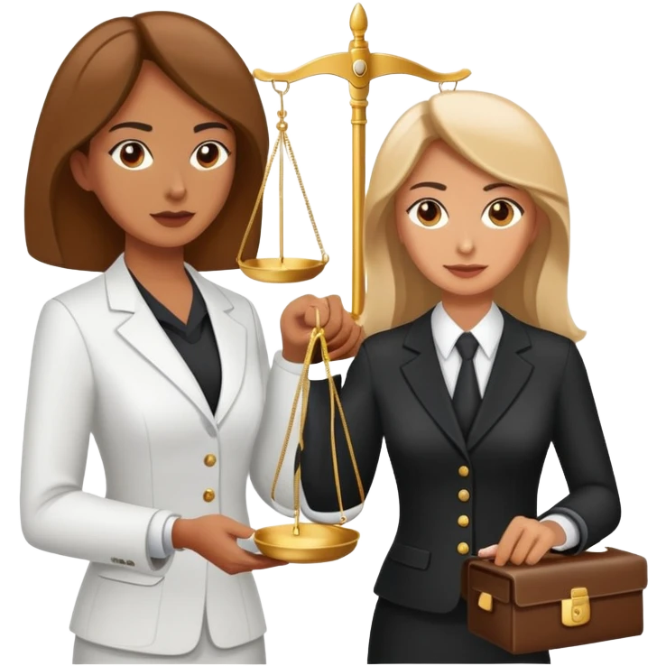 female notary with justice scale helping another woman emoji